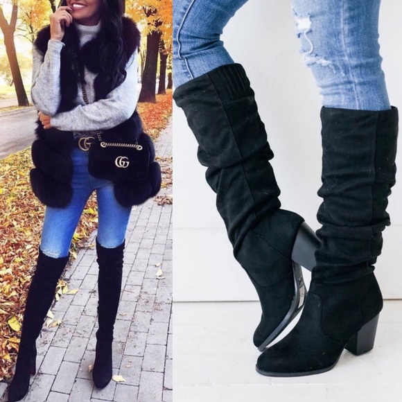 Shoes - LAST-Vegan Leather Slouch Knee Boots
